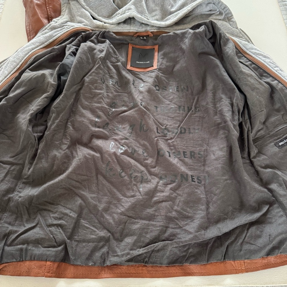 Mauritius Cognac Lamb Leather Moto Jacket Women’s XL Removable Gray Hood - Picture 11 of 16